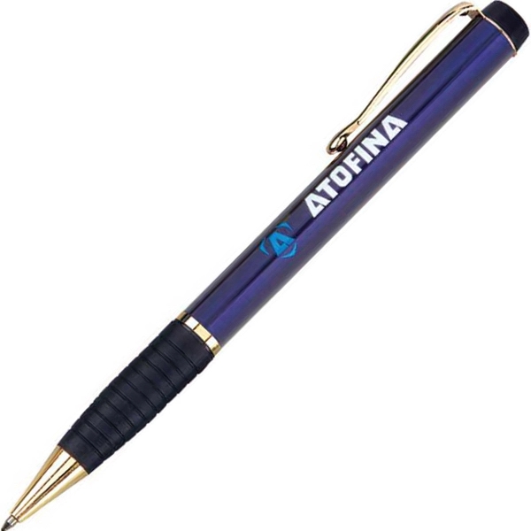Brass twist-action ballpoint pen with a rubber striped grip and gold... from ASI 68190 Lungsal / Lungsal