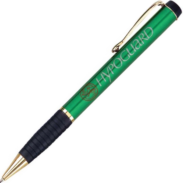 Brass twist-action ballpoint pen with a rubber striped grip and gold... from ASI 68190 Lungsal / Lungsal