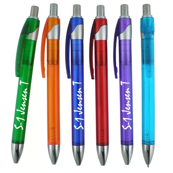 Translucent colored plastic barrel pen with Silver trim. Plunger action.... from ASI 52387 Empire USA / Pens Line USA