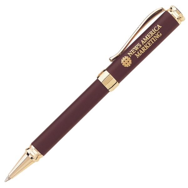 Click action ballpoint with matte lacquer finish and gold plated accents,... from ASI 79535 Primetime