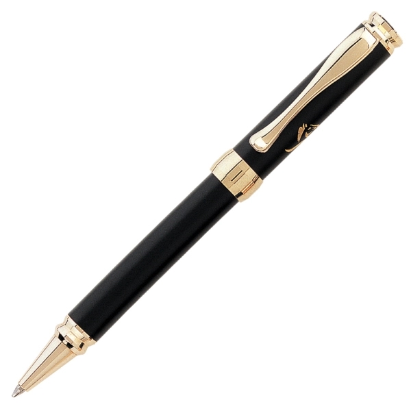 Click action ballpoint with matte lacquer finish and gold plated accents,... from ASI 79535 Primetime