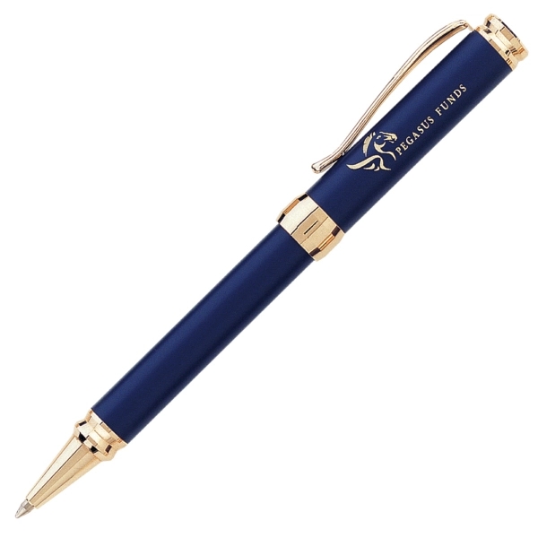 Click action ballpoint with matte lacquer finish and gold plated accents,... from ASI 79535 Primetime
