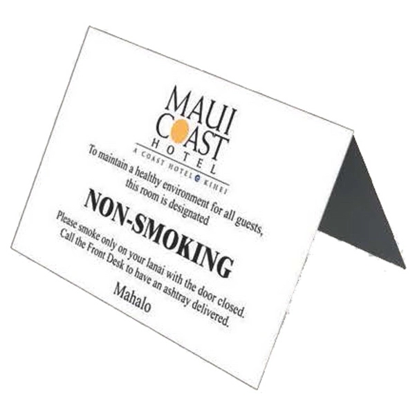 Promote your message with a large white plastic tent sign that... from ASI 42393 Budgetcard Inc