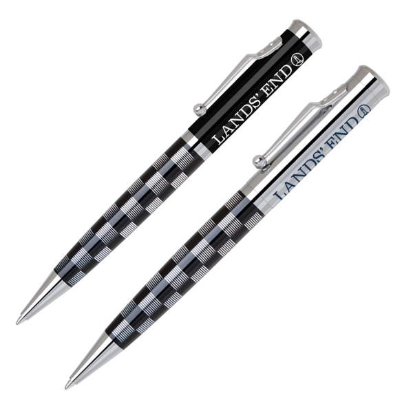 Heavy brass twist action ballpoint pen with a checkered black and... from ASI 40544 Binaco
