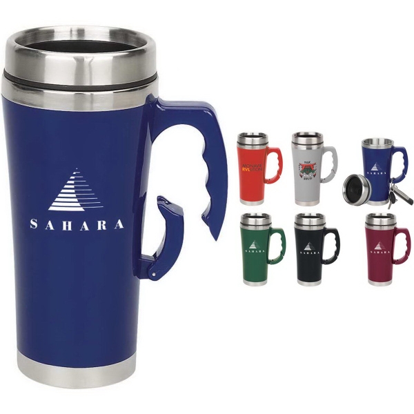 Black -  Travel mug with carabineer handle, 16 oz.... from ASI 40261 Berney-Karp Inc / Creative Source