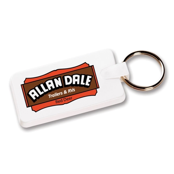 This plastic rectangle shaped key-ring is flexible and available in 4... from ASI 79896 Promo Plastik / Promo Plastik
