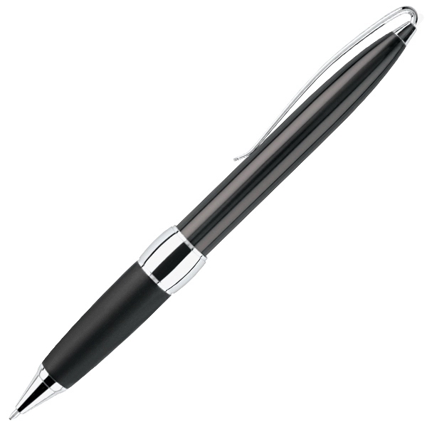 Twist action ballpoint pen with metallic barrel and soft rubber grip.... from ASI 79535 Primetime / Primetime