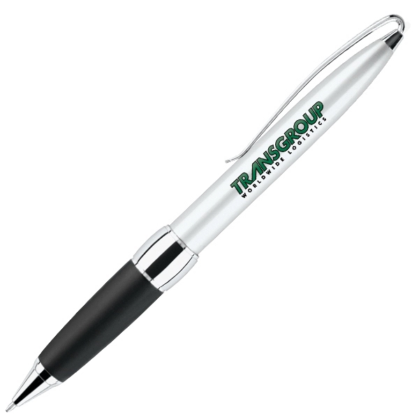 Twist action ballpoint pen with metallic barrel and soft rubber grip.... from ASI 79535 Primetime / Primetime