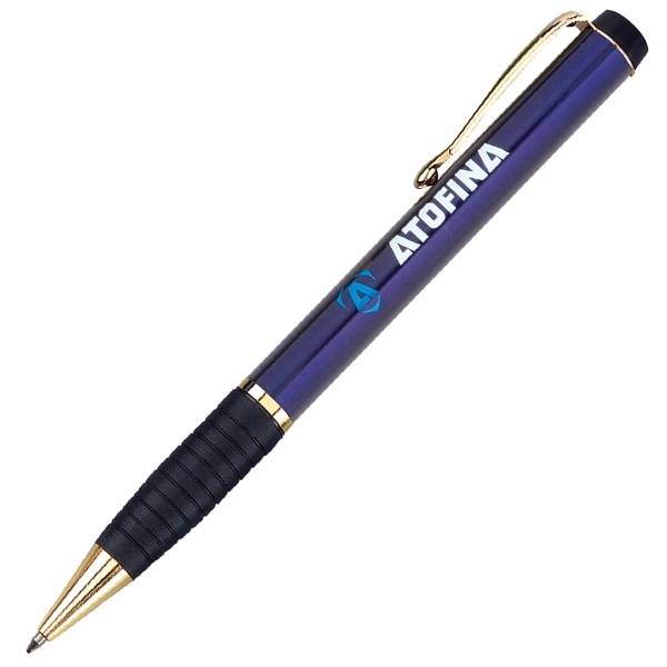 Twist action ballpoint pen, Translucent blue color with rubber grip.... from ASI 79535 Primetime / Primetime