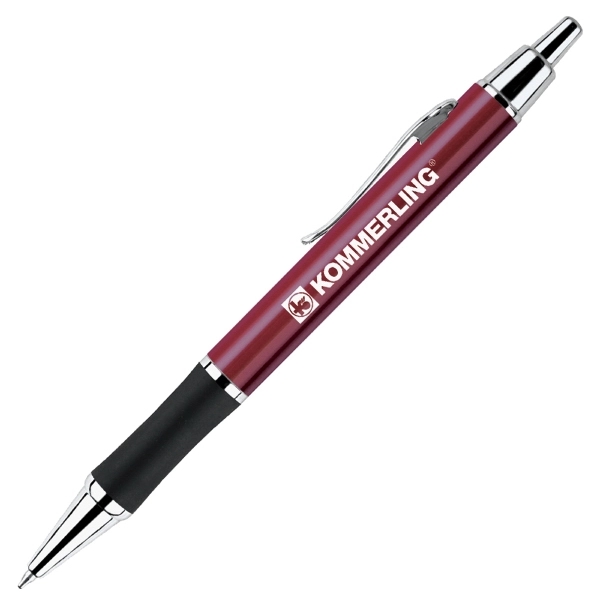 Click action aluminum ballpoint pen with rubber grip and silver accents.... from ASI 79535 Primetime / Primetime