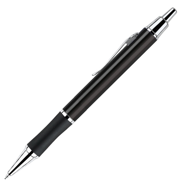 Click action aluminum ballpoint pen with rubber grip and silver accents.... from ASI 79535 Primetime / Primetime