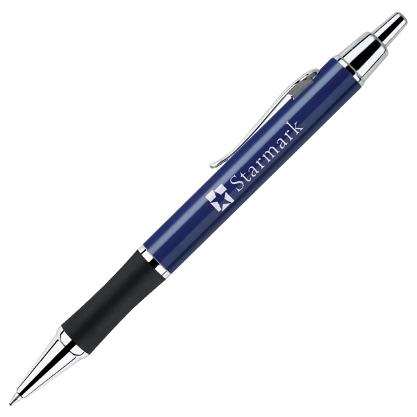 Click action aluminum ballpoint pen with rubber grip and silver accents.... from ASI 79535 Primetime / Primetime