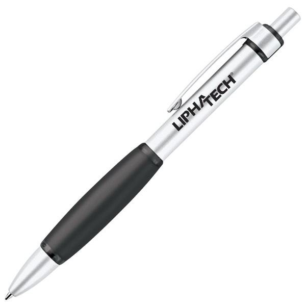 Click action aluminum ballpoint pen with black soft rubber grip.... from ASI 79535 Primetime