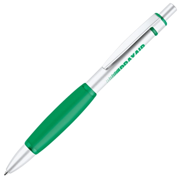 Click action aluminum ballpoint pen with black soft rubber grip.... from ASI 79535 Primetime