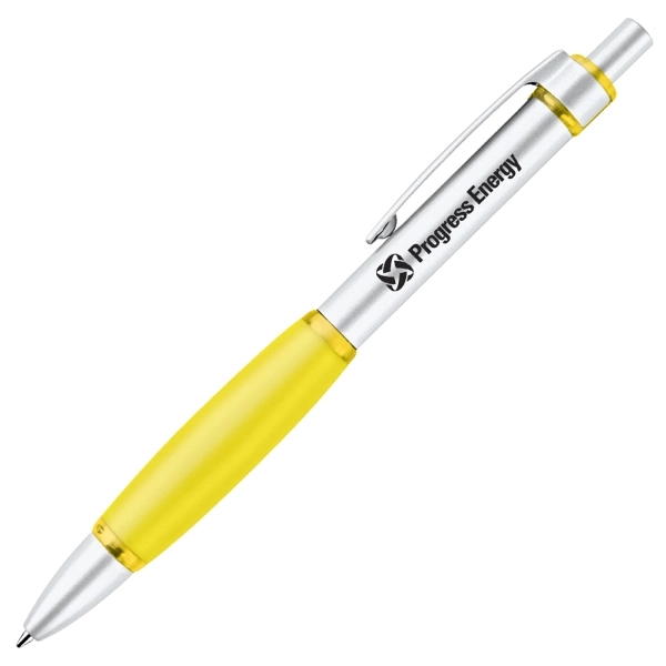 Click action aluminum ballpoint pen with black soft rubber grip.... from ASI 79535 Primetime