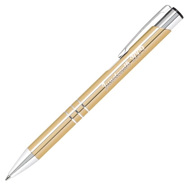 Aluminum plunge push action metal pen with silver accents.... from ASI 79535 Primetime / Primetime