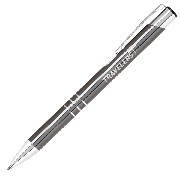 Aluminum plunge push action metal pen with silver accents.... from ASI 79535 Primetime / Primetime