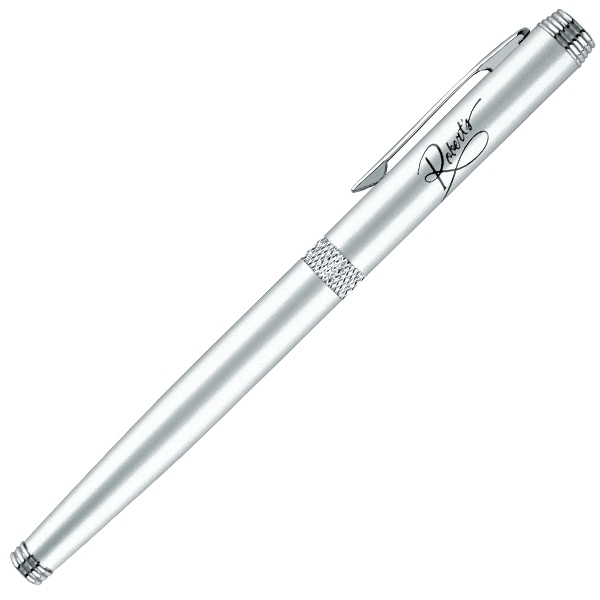Aluminum constructed rollerball pen, silver barrel with diamond cut middle ring... from ASI 79535 Primetime / Primetime