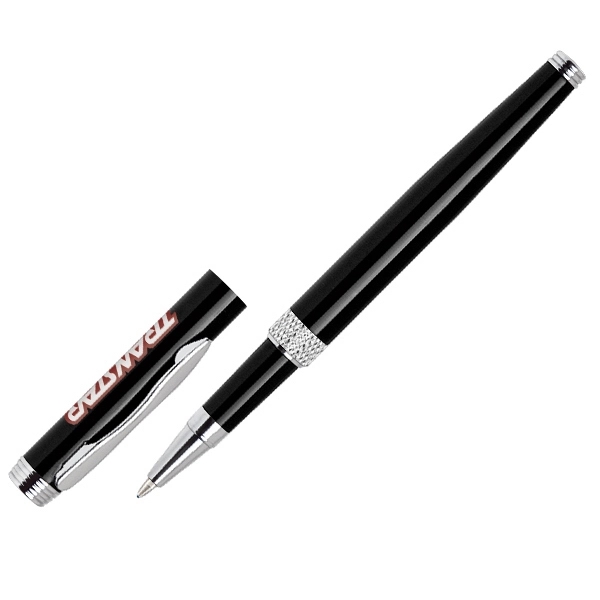 Aluminum constructed rollerball pen, silver barrel with diamond cut middle ring... from ASI 79535 Primetime / Primetime