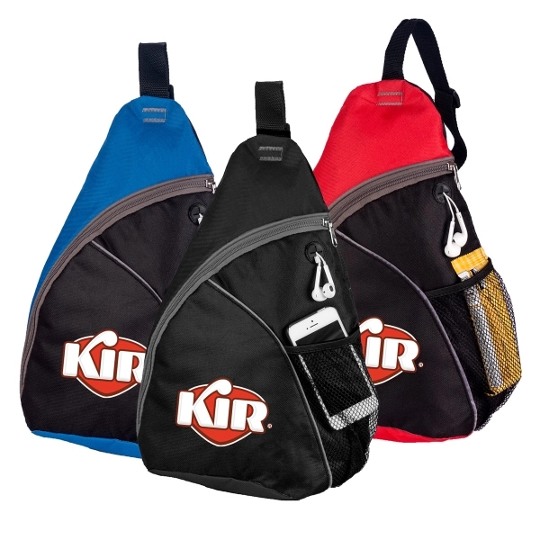 600 Denier Polyester, triangular-shaped backpack with grey zipper trim, earphone port,... from ASI 40544 Binaco