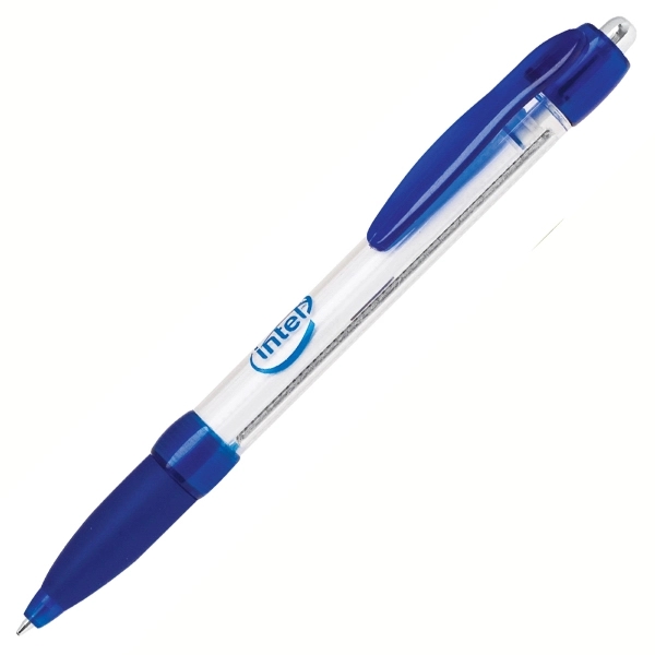 Pen with rubber grip and retractable pull-out banner inside, purple.... from ASI 79535 Primetime