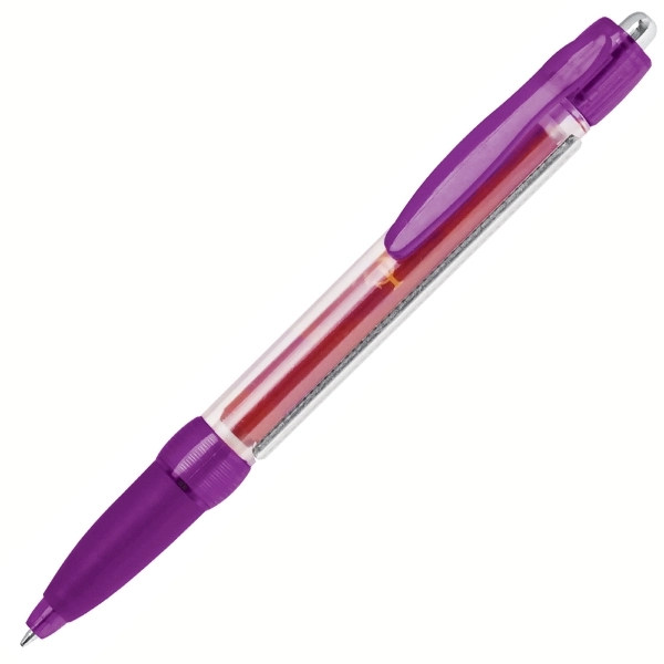 Pen with rubber grip and retractable pull-out banner inside, purple.... from ASI 79535 Primetime