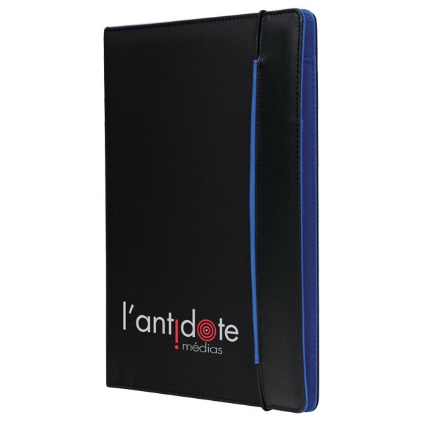 Microfiber polyester and PU portfolio with notepad (20 pages). Elastic closure... from ASI 42920 Busrel Inc