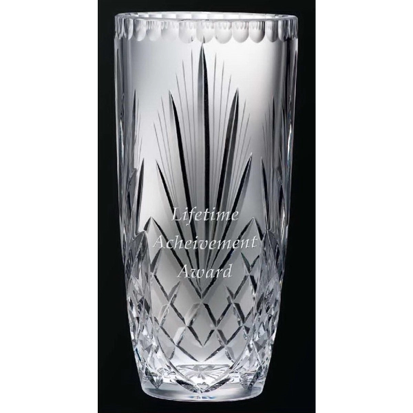 Barrell crystal vase award. Substantial and tall hand cut 24% lead... from ASI 65153 Kirk & Matz LTD / Swatkins