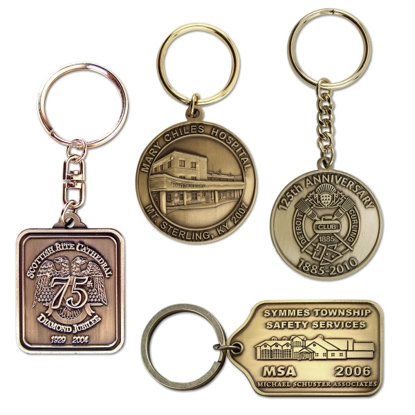 Custom die struck brass key tags in assorted sizes and finishes... from ASI 52263 EMT / EMT