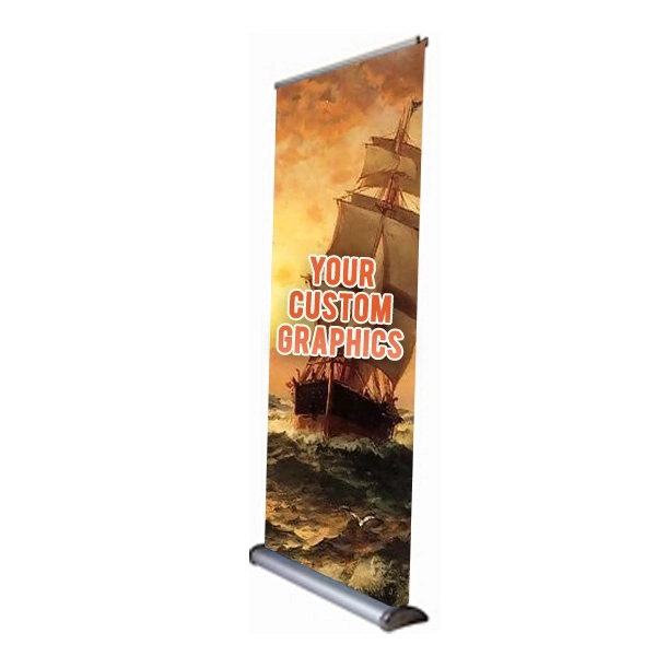 Promotional banner kit with a 33.5" x 69" single-sided banner, stand,... from ASI 30442 Above & Beyond Advertising Products / PromoAdLine