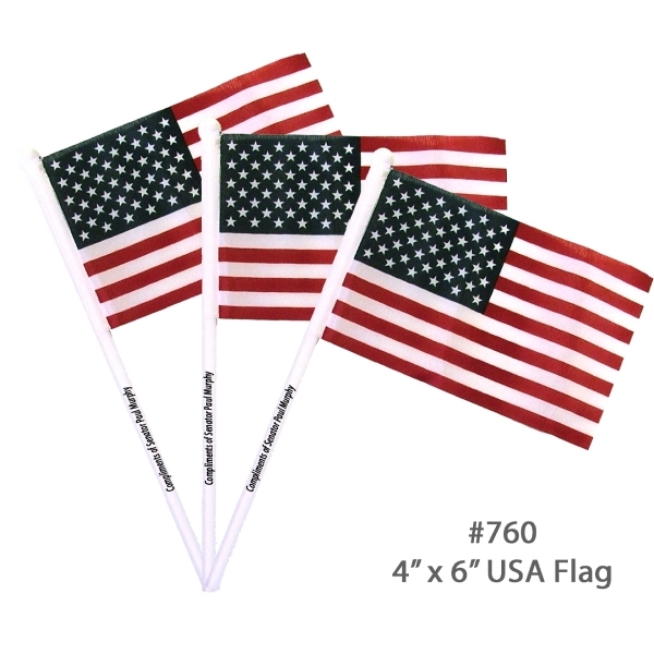 Hand held 4" x 6" US  polyester flag with 12"... from ASI 45100 Chulani Promotional Products, Inc / Competitive Edge Innovations/Chulani