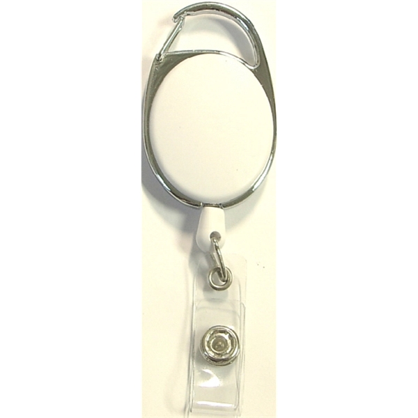 Oval shape retractable badge holder with carabiner clip... from ASI 74585 Nu Promo International / Nu Promo Line