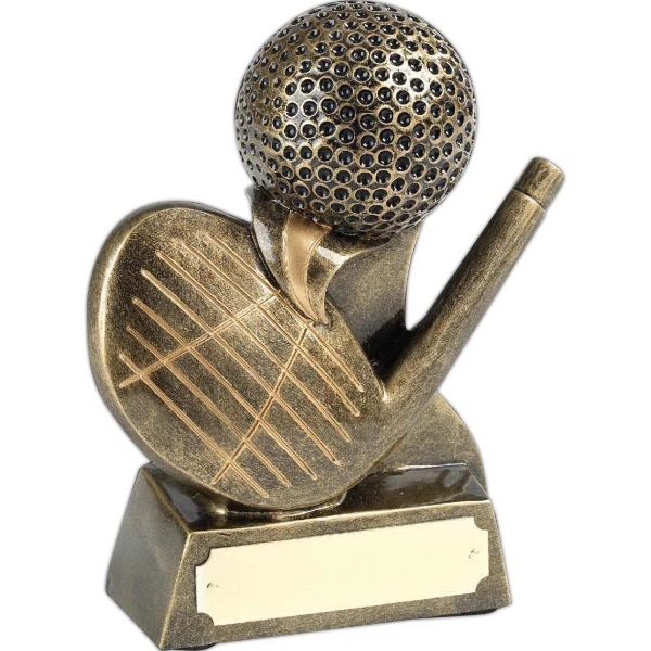 Fairways awards. Antique bronze and gold finish golf club head shape... from ASI 65153 Kirk & Matz LTD / Swatkins