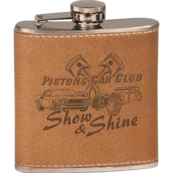 Light brown six ounce leather flask.... from ASI 65153 Kirk & Matz LTD / Swatkins