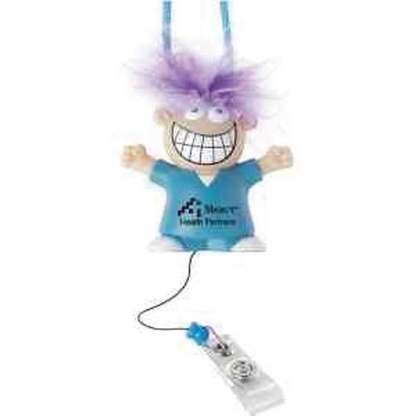 Badge pull with a smiley faced character with purple hair.... from ASI 79530 Prime Line / Points of Light