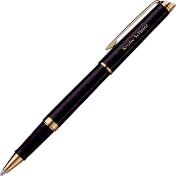 Black lacquered roller ball pen with tapered form.... from ASI 84833 Newell Custom Writing Instruments / Newell Brands