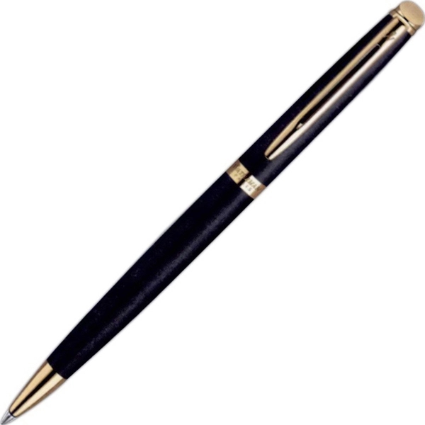 Matte black ballpoint pen with tapered form and beveled button.... from ASI 84833 Newell Custom Writing Instruments / Newell Brands