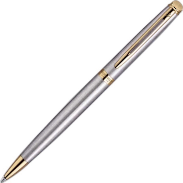 Stainless ballpoint pen with tapered form and beveled button.... from ASI 84833 Newell Custom Writing Instruments / Newell Brands