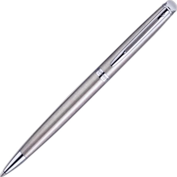 Stainless ballpoint pen with tapered form and beveled button.... from ASI 84833 Newell Custom Writing Instruments / Newell Brands