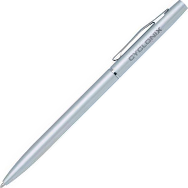 Aluminum twist-action ballpoint pen with a slender body and silver accents.... from ASI 68190 Lungsal / Lungsal