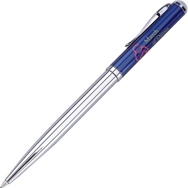Metal twist-action ballpoint pen with a translucent color cap and chrome... from ASI 68190 Lungsal / Lungsal