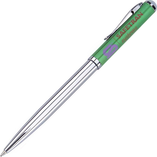 Metal twist-action ballpoint pen with a translucent color cap and chrome... from ASI 68190 Lungsal / Lungsal