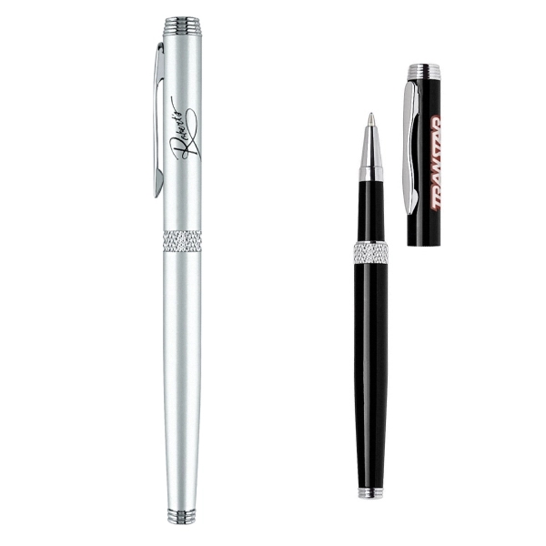 Metal Cap Off Rollerball Pen with daimond cut middle ring.... from ASI 31517 Admart Products / Admart Line