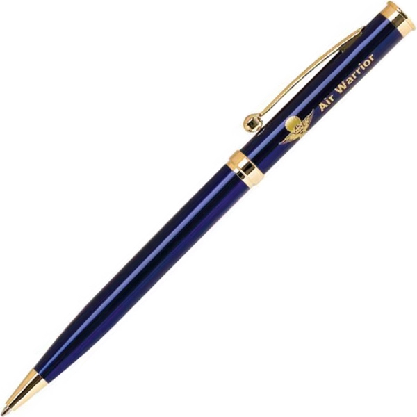 Brass twist-action ballpoint pen with a metallic colored barrel and gold... from ASI 68190 Lungsal / Lungsal
