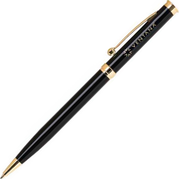 Brass twist-action ballpoint pen with a metallic colored barrel and gold... from ASI 68190 Lungsal / Lungsal