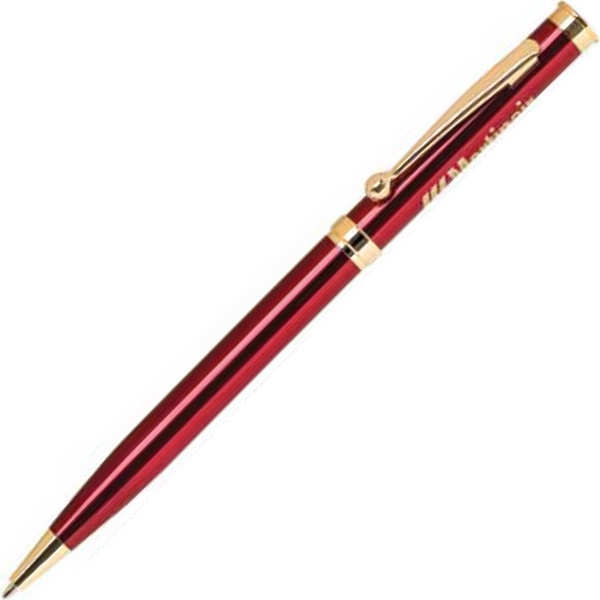 Brass twist-action ballpoint pen with a metallic colored barrel and gold... from ASI 68190 Lungsal / Lungsal