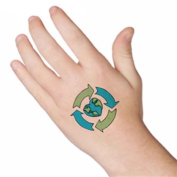 Recycle Earth Heart temporary tattoo, designed to last on the skin... from ASI 43530 California Tattoos