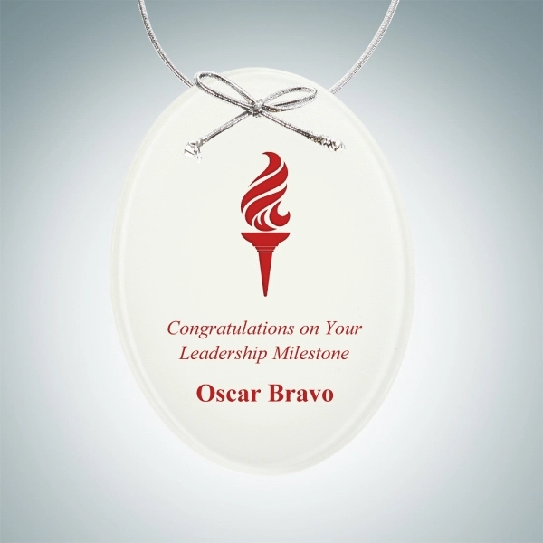 1/8" thick oval ornament with a hand-finished design, silver ribbon, and... from ASI 47791 Best Deal Awards