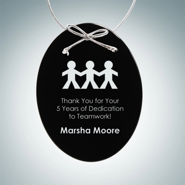 1/8" thick oval ornament with a hand-finished design, silver ribbon, and... from ASI 47791 Best Deal Awards