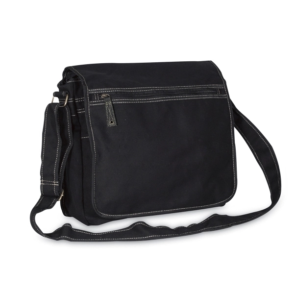 12 oz. canvas messenger bag with exterior zippered pocket, adjustable strap.... from ASI 41511 Brainchild USA Inc / BrainChild Gift Club
